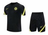 21/22 Chelsea Black Training Set--Short sleeve and Short Pant Training Tracksuit