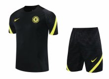 21/22 Chelsea Black Training Set--Short sleeve and Short Pant Training Tracksuit