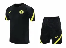 21/22 Chelsea Black Training Set--Short sleeve and Short Pant Training Tracksuit
