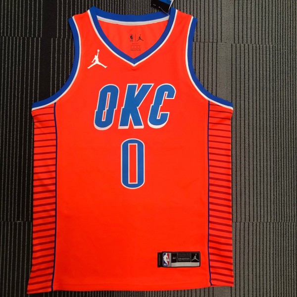 NBA New Season 2021 Men Oklahoma City Thunder Orange #0 WESTBROOK Jersey High Quality Name and Number Print