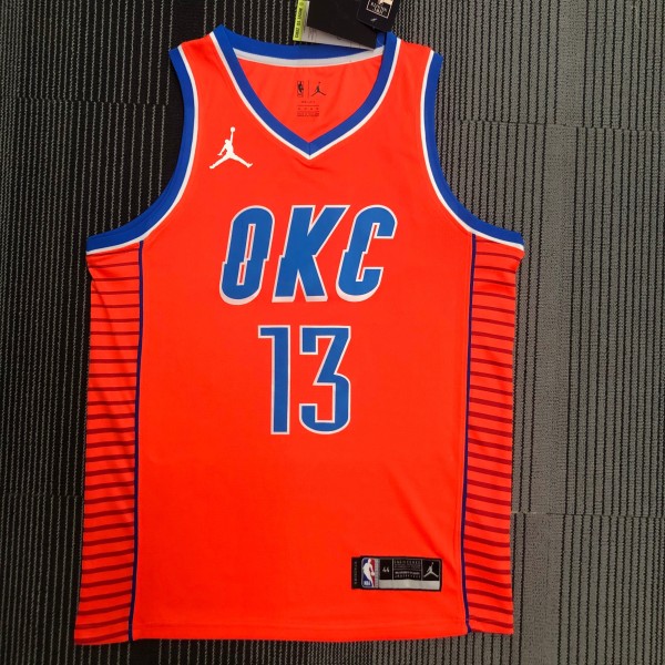 NBA New Season 2021 Men Oklahoma City Thunder Orange #13 GEORGE Jersey High Quality Name and Number Print