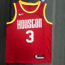 NBA Men Houston Rockets Red with Yellow Lines #3 PAUL Jersey High Quality Name and Number Print