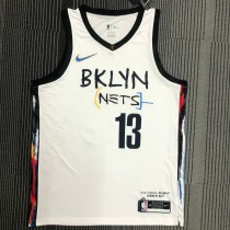 NBA Men Season 2021 Brooklyn Nets White City #13 HARDEN Jersey High Quality Name and Number Print