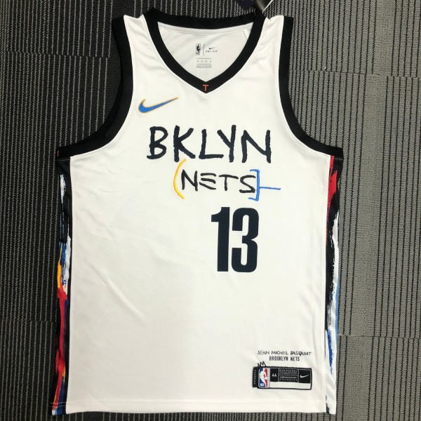 NBA Men Season 2021 Brooklyn Nets White City #13 HARDEN Jersey High Quality Name and Number Print