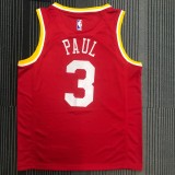 NBA Men Houston Rockets Red with Yellow Lines #3 PAUL Jersey High Quality Name and Number Print