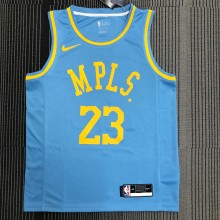 NBA Season 2021 Los Angeles Lakers Minneapolis Blue #23 JAMES Round Neck Jersey High Quality Name and Number Print