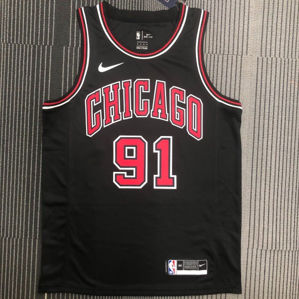 NBA Men Chicago Bulls Black #91 RODMAN Jersey High Quality Name and Number Print