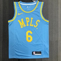NBA Season 2021 Los Angeles Lakers Minneapolis Blue #6 JAMES Round Neck Jersey High Quality Name and Number Print