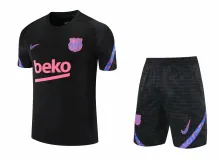 21/22  Barcelona Black Training Set--Short Sleeve and Short Pant Training Jersey