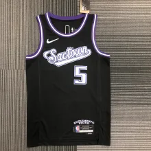 NBA 75th Anniversary Season 2022 Sacramento Kings Black #5 FOX Jersey High Quality Name and Number Print