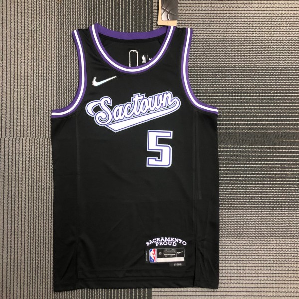 NBA 75th Anniversary Season 2022 Sacramento Kings Black #5 FOX Jersey High Quality Name and Number Print