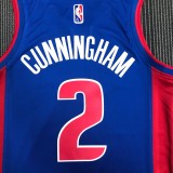 NBA 75th Anniversary Detroit Pistons Blue #2 CUNNINGHAM Jersey High Quality Name and Number Print