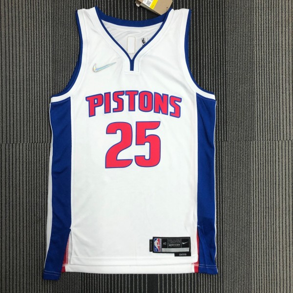 NBA 75th Anniversary Detroit Pistons White #25 ROSE Jersey High Quality Name and Number Print