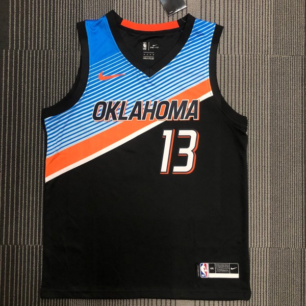 NBA Men Oklahoma City Thunder City Version Black #13 GEORGE Jersey High Quality Name and Number Print