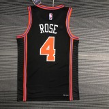 NBA Men 75th Anniversary Season 2022 New York Knicks Black #4 ROSE Jersey High Quality Name and Number Print
