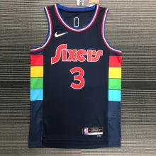 NBA Men 75th Anniversary Season 2022 Philadelphia 76ers Dark Blue #3 IVERSON Jersey High Quality Name and Number Print