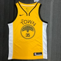 NBA Men Season 2018 Rewarding Version Golden State Warriors Yellow #35 Durant Jersey High Quality Name and Number Print