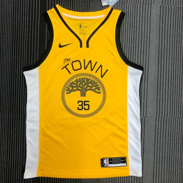 NBA Men Season 2018 Rewarding Version Golden State Warriors Yellow #35 Durant Jersey High Quality Name and Number Print