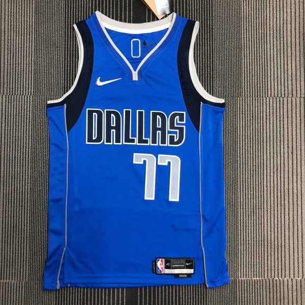 NBA Men 75th Anniversary Dallas Mavericks Blue #77 DONCIC Jersey High Quality Name and Number Print