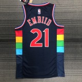 NBA Men 75th Anniversary Season 2022 Philadelphia 76ers Dark Blue #21 EMBIID Jersey High Quality Name and Number Print