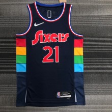 NBA Men 75th Anniversary Season 2022 Philadelphia 76ers Dark Blue #21 EMBIID Jersey High Quality Name and Number Print
