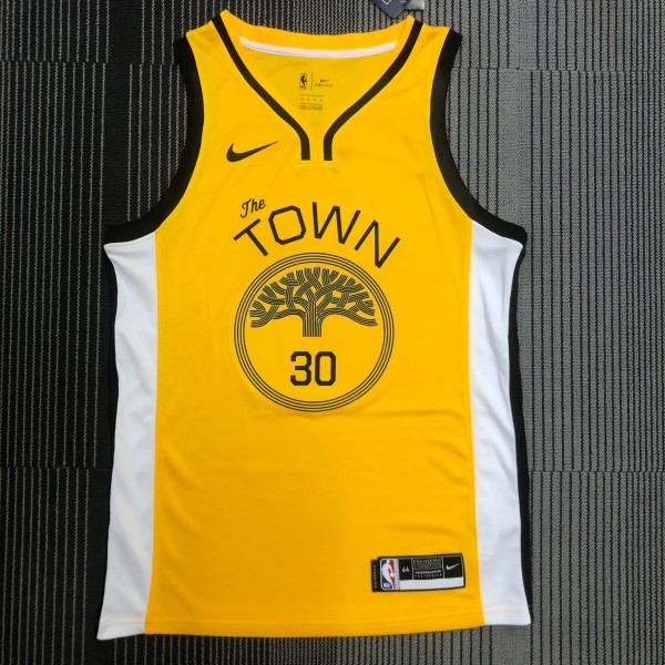 NBA Men Season 2018 Rewarding Version Golden State Warriors Yellow #30 CURRY Jersey High Quality Name and Number Print