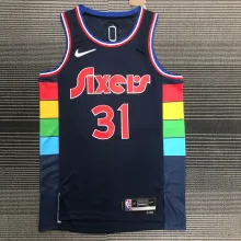 NBA Men 75th Anniversary Season 2022 Philadelphia 76ers Dark Blue #31 CURRY Jersey High Quality Name and Number Print