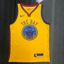 NBA Men Season 2018 Dragon Version Golden State Warriors Yellow #30 CURRY Jersey High Quality Name and Number Print