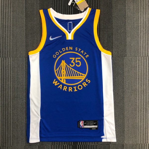 NBA Men 75th Anniversary Golden State Warriors Blue V-neck #35 DURANT Jersey High Quality Name and Number Print