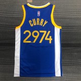NBA Men 75th Anniversary Golden State Warriors Blue V-neck #2974 CURRY Jersey High Quality Name and Number Print
