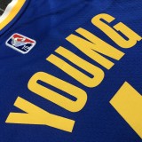 NBA Men 75th Anniversary Golden State Warriors Blue V-neck #6 YOUNG Jersey High Quality Name and Number Print