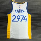 NBA Men 75th Anniversary Golden State Warriors White V-neck #2974 CURRY Jersey High Quality Name and Number Print