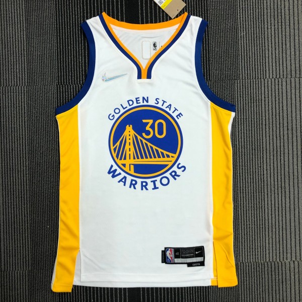 NBA Men 75th Anniversary Golden State Warriors White V-neck #30 CURRY Jersey High Quality Name and Number Print