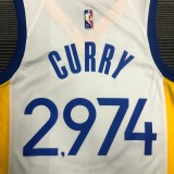 NBA Men 75th Anniversary Golden State Warriors White V-neck #2974 CURRY Jersey High Quality Name and Number Print