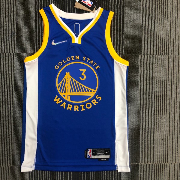 NBA Men 75th Anniversary Golden State Warriors Blue V-neck #3 POOLE Jersey High Quality Name and Number Print
