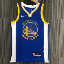 NBA Men 75th Anniversary Golden State Warriors Blue V-neck #11 THOMPSON Jersey High Quality Name and Number Print