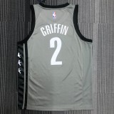 NBA Men Brooklyn Nets Grey with Jordan Logo #2 GRIFFIN Jersey High Quality Name and Number Print