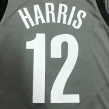 NBA Men Brooklyn Nets Grey with Jordan Logo #12 HARRIS Jersey High Quality Name and Number Print