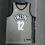 NBA Men Brooklyn Nets Grey with Jordan Logo #12 HARRIS Jersey High Quality Name and Number Print
