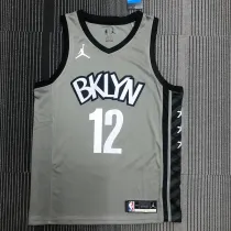 NBA Men Brooklyn Nets Grey with Jordan Logo #12 HARRIS Jersey High Quality Name and Number Print