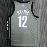 NBA Men Brooklyn Nets Grey with Jordan Logo #12 HARRIS Jersey High Quality Name and Number Print