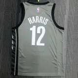 NBA Men Brooklyn Nets Grey with Jordan Logo #12 HARRIS Jersey High Quality Name and Number Print