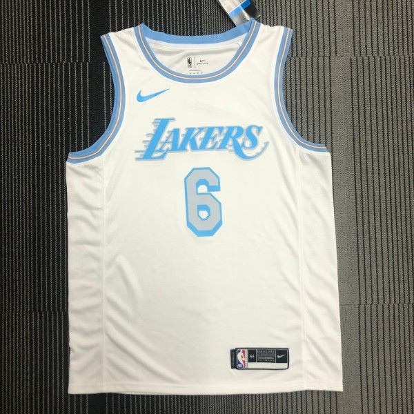 NBA Season 2021 Los Angeles Lakers White Retro #6 JAMES Round Neck Jersey High Quality Name and Number Print