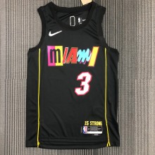NBA Men 75th Anniversary Season 2022 Miami Heat Black #3 WADE Jersey High Quality Name and Number Print