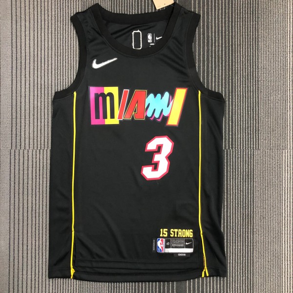NBA Men 75th Anniversary Season 2022 Miami Heat Black #3 WADE Jersey High Quality Name and Number Print