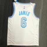 NBA Season 2021 Los Angeles Lakers White Retro #6 JAMES Round Neck Jersey High Quality Name and Number Print