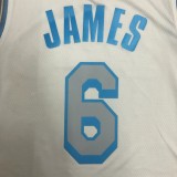 NBA Season 2021 Los Angeles Lakers White Retro #6 JAMES Round Neck Jersey High Quality Name and Number Print