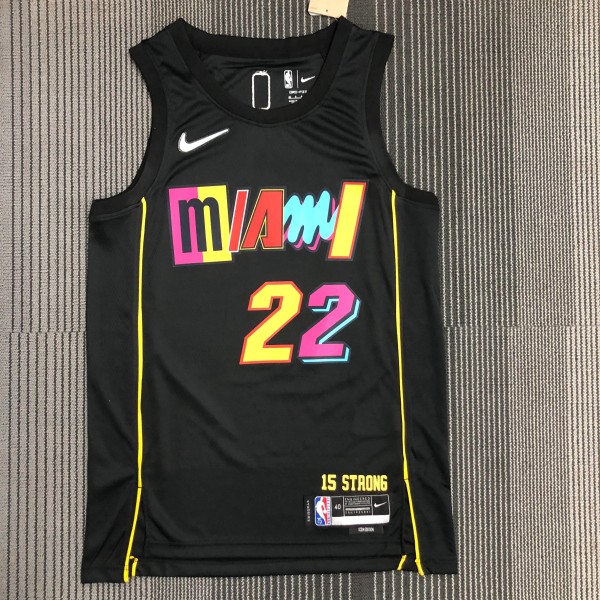 NBA Men 75th Anniversary Season 2022 Miami Heat Black #22 BUTLER Jersey High Quality Name and Number Print