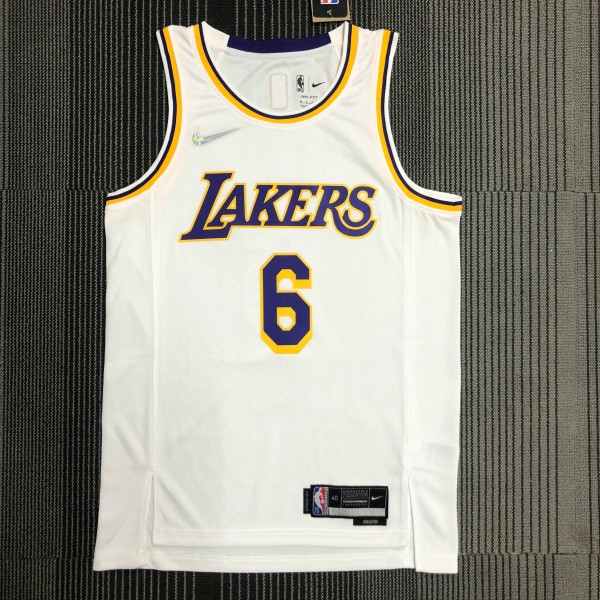 NBA 75th Anniversary Los Angeles Lakers White Round Neck #6 JAMES Jersey High Quality Name and Number Print