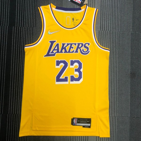 NBA 75th Anniversary Los Angeles Lakers Yellow Round Neck #23 JAMES Jersey High Quality Name and Number Print